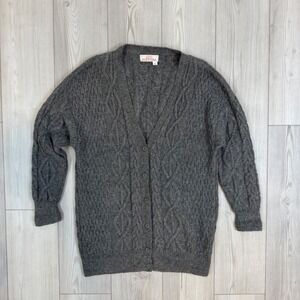 Fotrama 100% Alpaca Wool Cable Knit Cardigan Sweater Gray XL Hand Made Bolivia